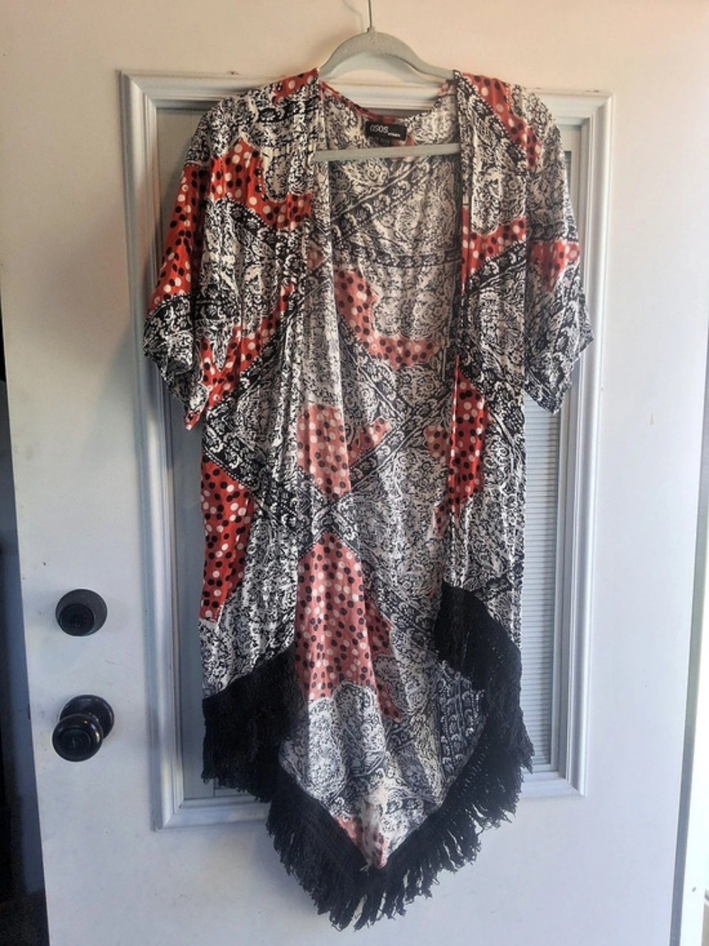 ASOS Paisley Fringe Tunic in Black & Red Size Medium